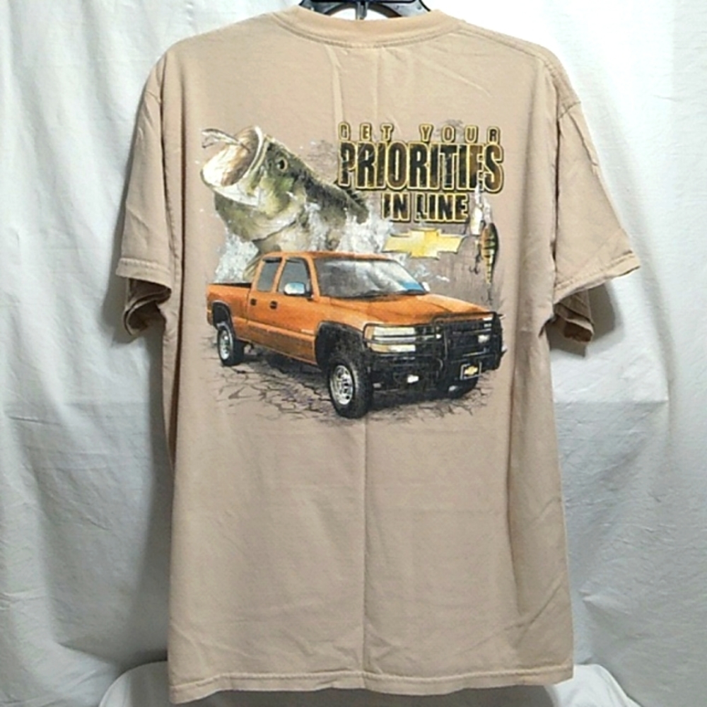 (X3) Tennessee River Get Your Priorities In Line Chevrolet/Fishing Vtg Shirt